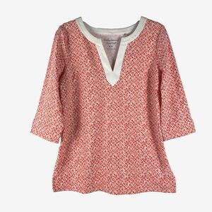 TOMMY BAHAMA Islandzone Tunic Top Coral White 3/4 Sleeve Size M‎ Stretch